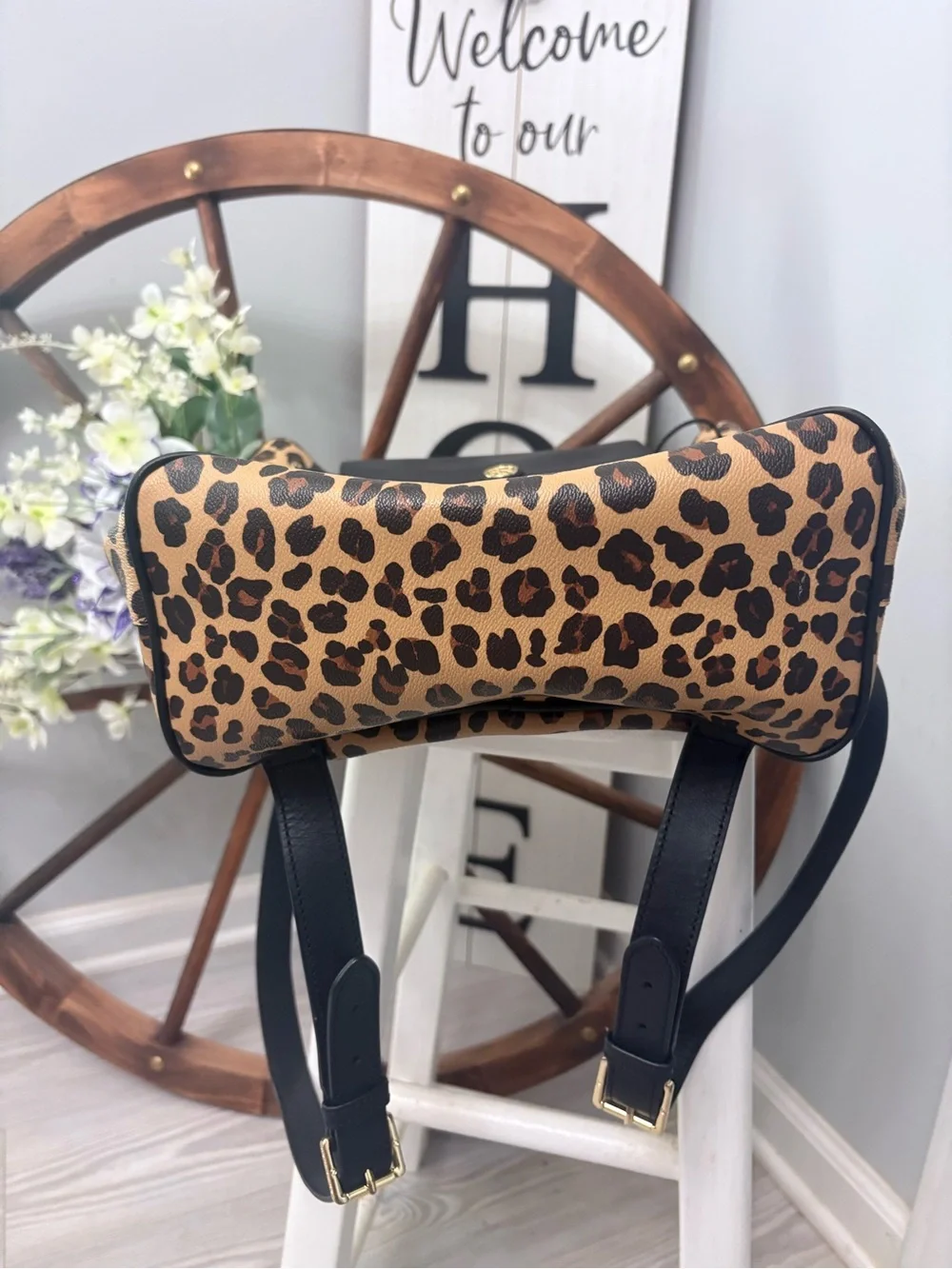 🖤🤎 TORY BURCH Leopard Print Backpack with Black Trim